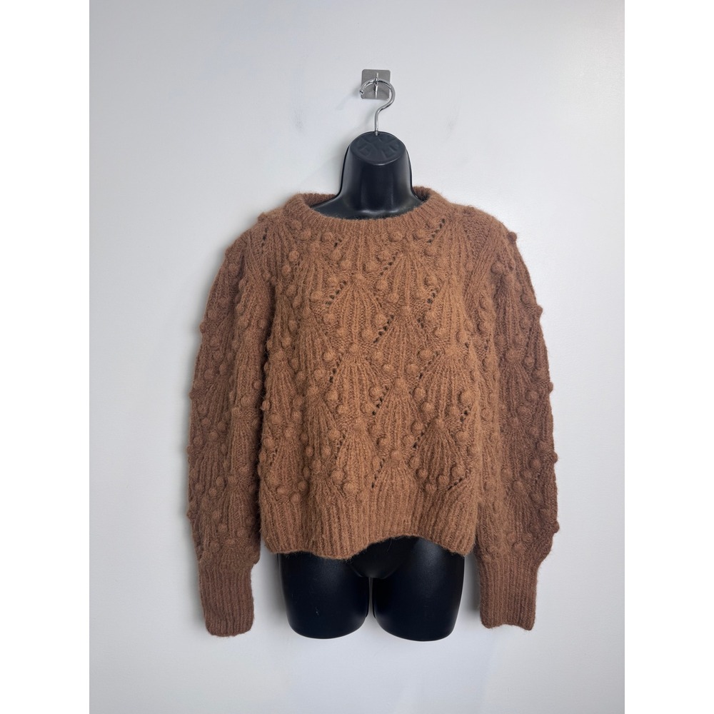 Eleven Six Women Brown Knit Bobble Textured Crew Neck Sweater M/L